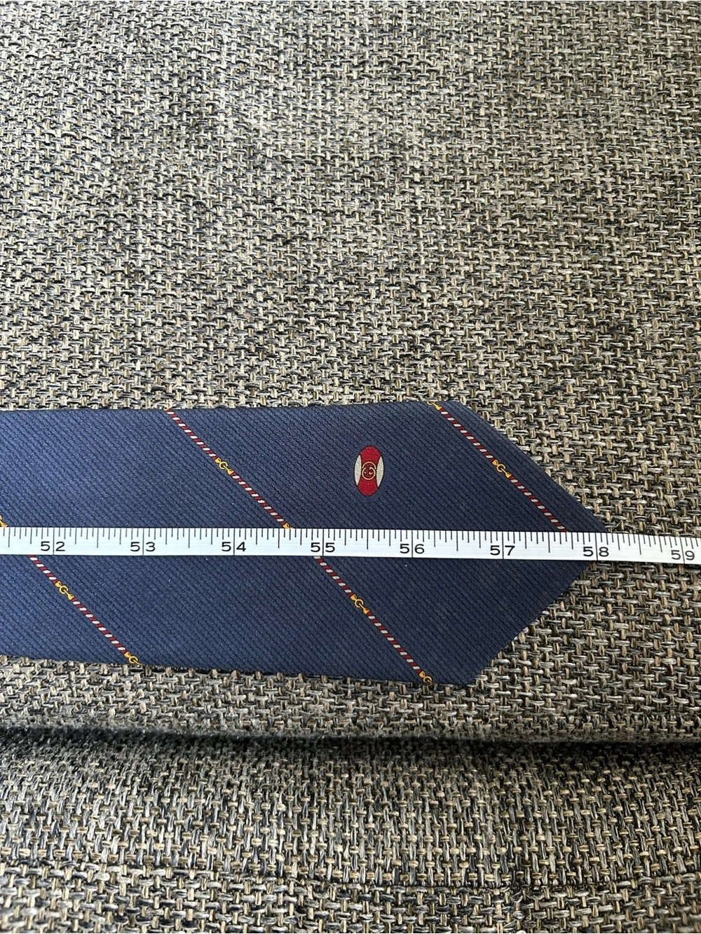 Vintage 80s Gucci 100% Silk Tie Navy Blue Diagonal Stripe Made in Italy